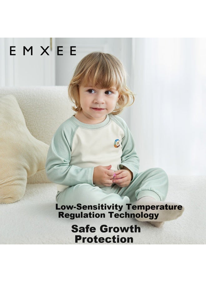 Emxee Wool Thermal Fleece Children's Warm Underwear Homewear Baby Pajama Set Ultra Soft Warm Clothes Cream Pink - Image 2