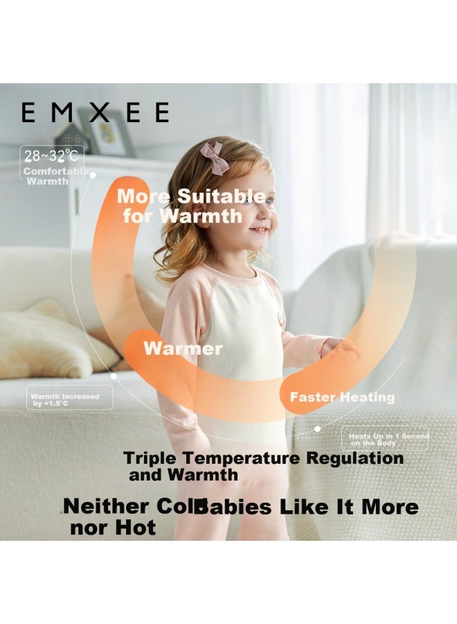 Emxee Wool Thermal Fleece Children's Warm Underwear Homewear Baby Pajama Set Ultra Soft Warm Clothes Cream Pink - Image 3