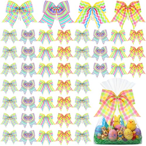 Daifunli 48 Pcs 6 Inch Easter Bows for Wreath Easter Bows Bulk for Gift Wrapping Holiday Basket Ornaments Party Decor - Image 1