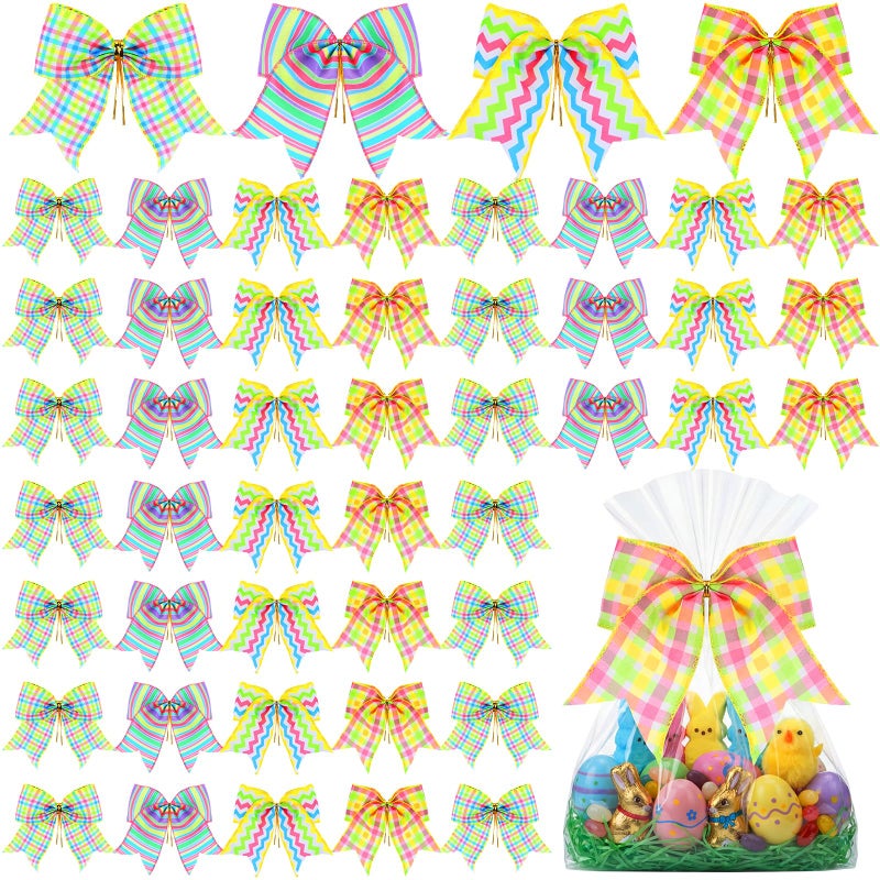 Daifunli 48 Pcs 6 Inch Easter Bows for Wreath Easter Bows Bulk for Gift Wrapping Holiday Basket Ornaments Party Decor - Image 2