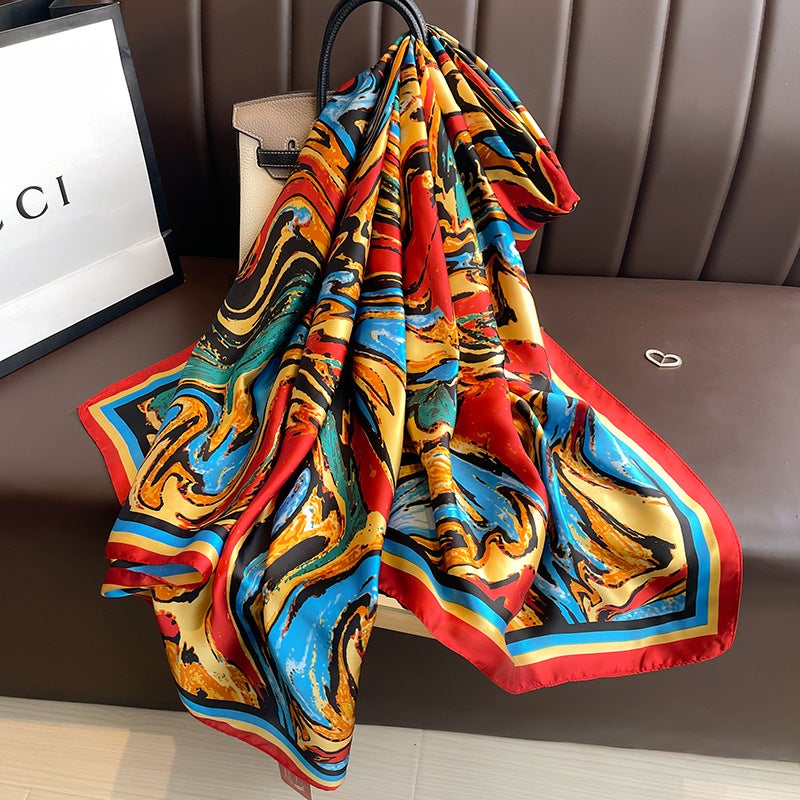 New Summer Lotus Yourou Yarn Long Scarf Shawl Scarf Sunscreen Li Jin Forged Printing Baotou Scarf Direct Selling Dark red 