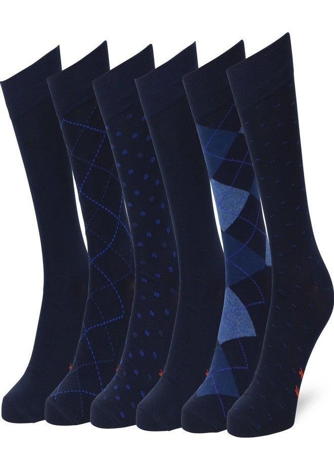 Easton Marlowe Mens Dress Socks Size 13-15 Classic Subtle Pattern Dress Socks 6 Pack #4-4 Dark Navy Big and Tall Extra Large Socks Men