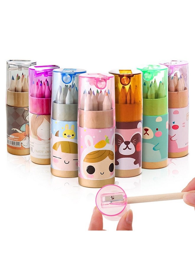 KRIZJUES Cute Pencil Sharpener Mini Drawing Colored Pencils With Sharpener Kawaii Manual Pencil Cutter Handheld Cartoon Coloring Pencil Accessory School Supplies For Kid Artists Writing Sketching(7 Pcs) - Image 1
