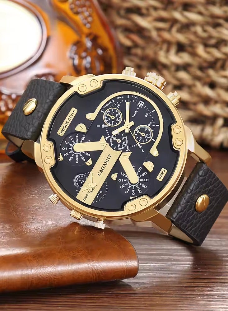 كاجارني ساعة يد بعقارب وسوار من الجلد مقاومة للماء طراز 6820 للرجال - Image 3