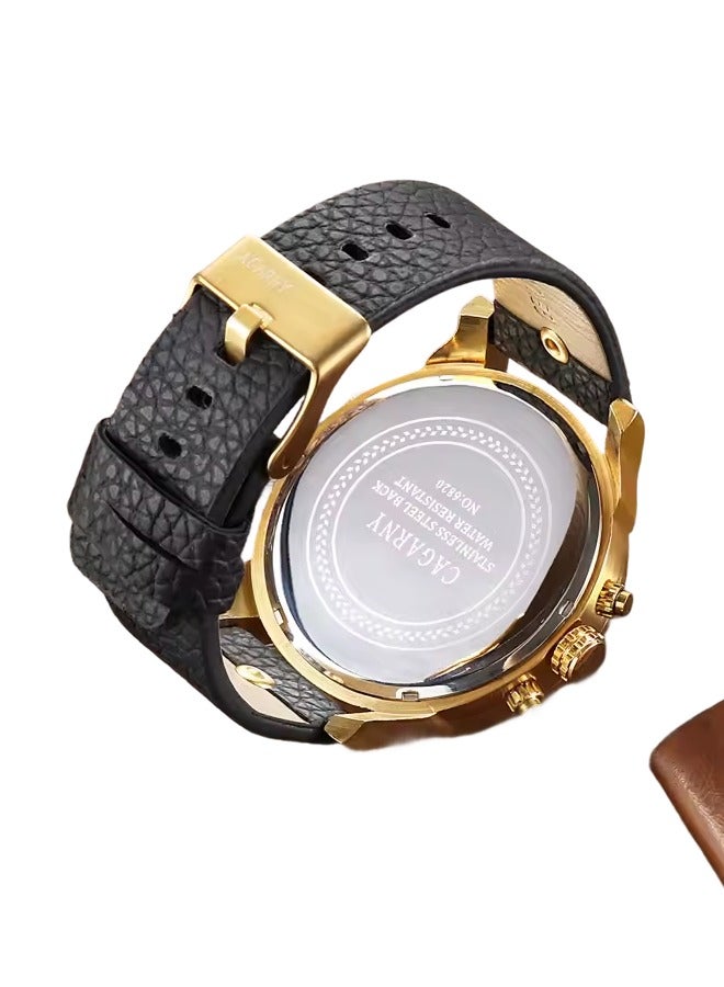 كاجارني ساعة يد بعقارب وسوار من الجلد مقاومة للماء طراز 6820 للرجال - Image 4