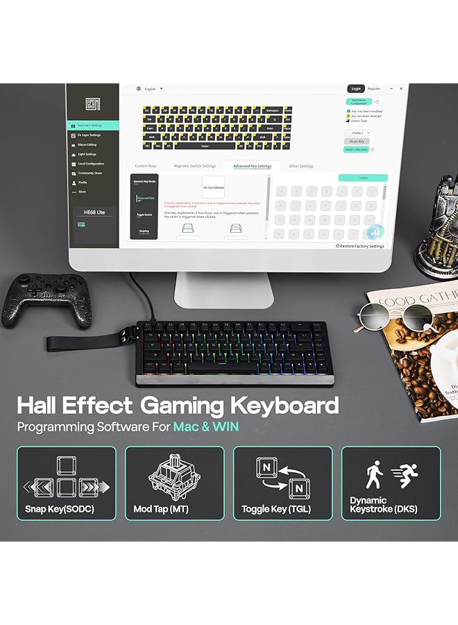 EPOMAKER He68 Lite Hall Effect Gaming Keyboard 8K Polling & 128K Scan Rate 0.01Mm Adjustable Trigger 0.125Ms Latency 5 Layer Sound Dampened Snap Key Socd A Rgb Wired Mac Software (Black) - Image 3