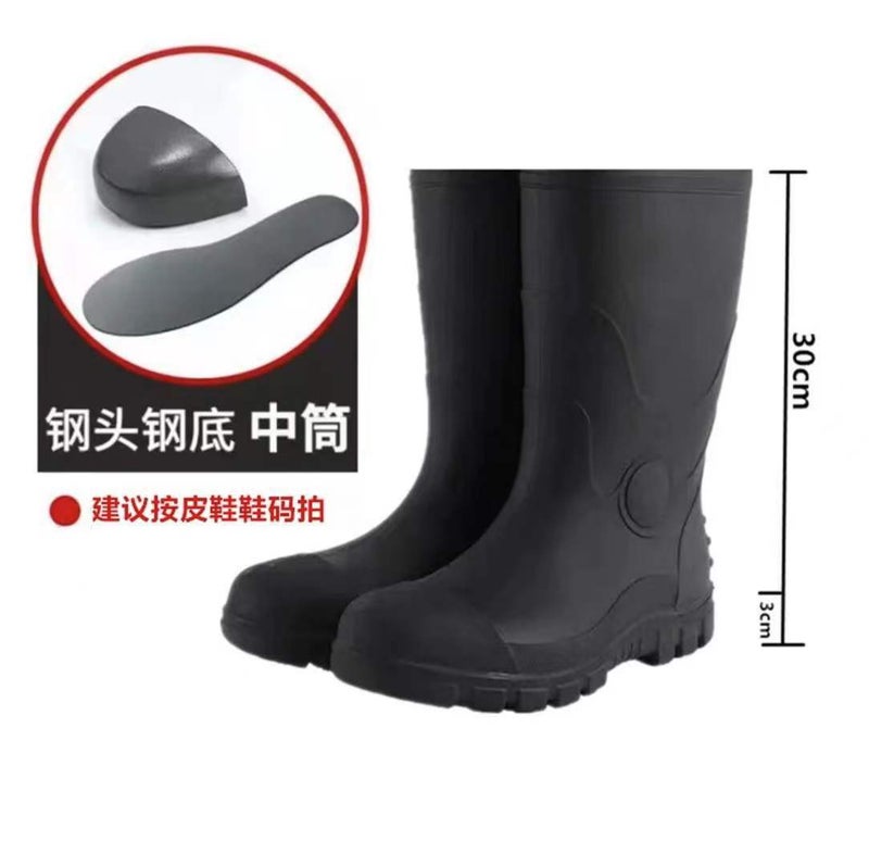 Steel-headed steel-soled industrial labor protection safety rain boots oil-resistant acid and alkali-resistant waterproof anti-smashing anti-puncture water shoes flood control overshoes - Image 1