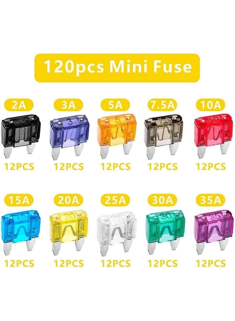 120Pcs Automotive Fuse Kit, Standard, Mini and Thin Mini Insert Fuses, 2A, 5A, 10A, 15A, 20A, 25A, 30A, 35A Replacement Fuses for Auto Car Boat Truck Suv Automotive Auto Accessories - Image 3