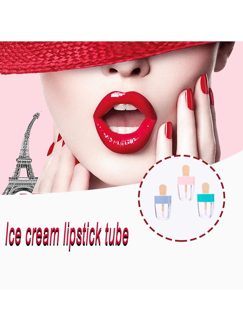 KASTWAVE زجاجات ملمع شفاه فارغة على شكل آيس كريم، عينة تجميلية صغيرة 8 مل مع أغطية مطاطية، عبوات بلسم شفاه قابلة لإعادة التعبئة، مجموعة أنابيب أحمر الشفاه (أخضر، وردي، أزرق، 12 قطعة) - Image 5