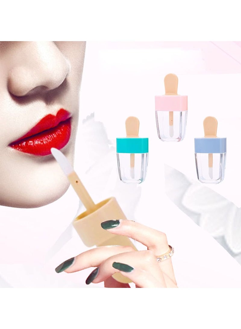 KASTWAVE زجاجات ملمع شفاه فارغة على شكل آيس كريم، عينة تجميلية صغيرة 8 مل مع أغطية مطاطية، عبوات بلسم شفاه قابلة لإعادة التعبئة، مجموعة أنابيب أحمر الشفاه (أخضر، وردي، أزرق، 12 قطعة) - Image 3