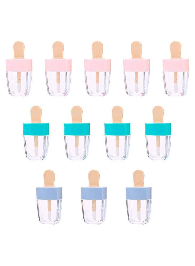 KASTWAVE زجاجات ملمع شفاه فارغة على شكل آيس كريم، عينة تجميلية صغيرة 8 مل مع أغطية مطاطية، عبوات بلسم شفاه قابلة لإعادة التعبئة، مجموعة أنابيب أحمر الشفاه (أخضر، وردي، أزرق، 12 قطعة) - Image 1