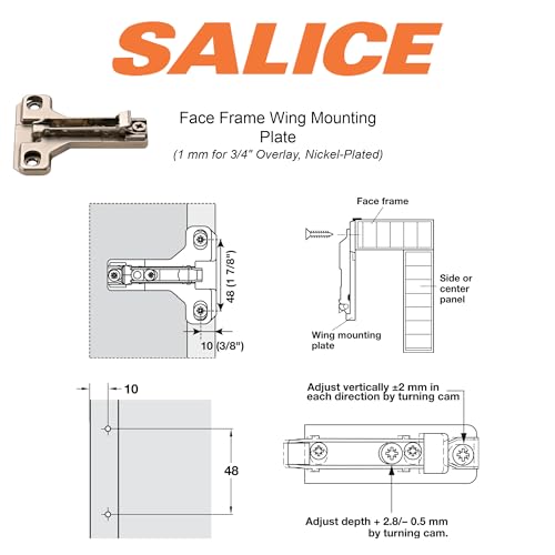 SALICE 2 Salice European Face Frame Hinges #C2P6A with Face Frame Clip On Adapter Plates - Image 4