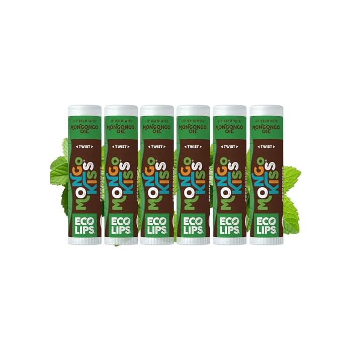 LIP BALM Mongo Kiss 6-Pack (6 tubes) by Eco Lips 100% Organic Beeswax & Cocoa Butter Lip Care with Organic Mongongo Oil - Soothe & Moisturize Dry & Cracked Lips - Made in USA. (Peppermint)