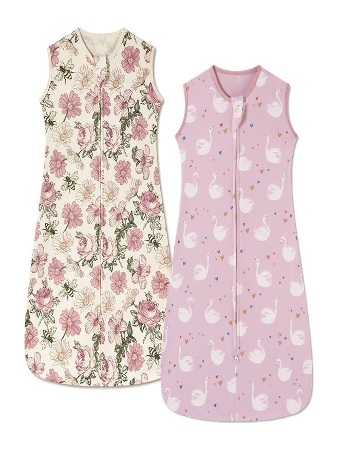 insular Wearable Blanket 2 Pack Cotton Baby Sleep Sack with 2-Way Zipper for Boys Girls Unisex (Swan&Flower, Large(12-18M)) - Image 1