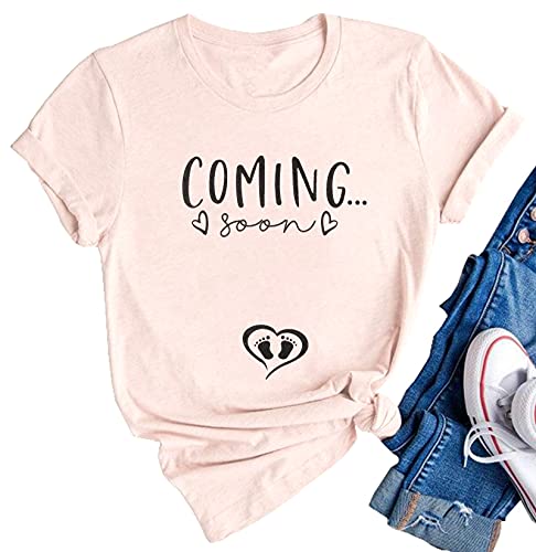 VILOVE Pregnancy Announcement Shirt Women Coming Soon T Shirt Pregnancy Mom to Be Gift Shirts New Mom Tee Shirt Pink - Image 1