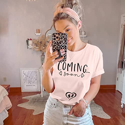 VILOVE Pregnancy Announcement Shirt Women Coming Soon T Shirt Pregnancy Mom to Be Gift Shirts New Mom Tee Shirt Pink - Image 2