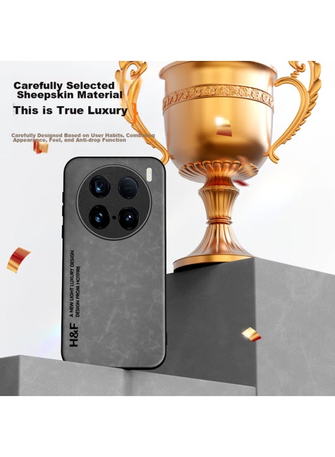 Hotfire غطاء هاتف لـ Vivo X100 Ultra، غطاء واقي لـ Vivo X100 Ultra، ترقية غطاء جلدي مات يشبه الجلد مع حماية كاملة للعدسة، غطاء سيليكون مخصص للرجال والنساء رمادي - Image 3