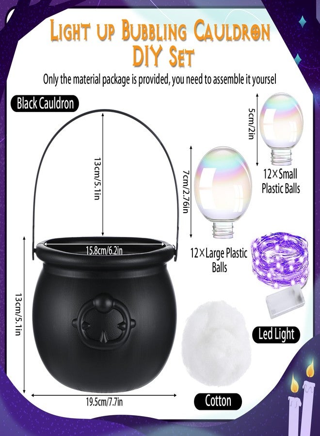 Liliful Light up Bubble Cauldron DIY Set, 7.68" Black Plastic Witches Cauldron with Handle 24 Pcs Clear Plastic Balls and String Light Halloween Cauldron Candy Bowl for Halloween Decorations (Purple) - Image 2