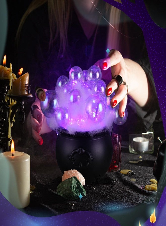 Liliful Light up Bubble Cauldron DIY Set, 7.68" Black Plastic Witches Cauldron with Handle 24 Pcs Clear Plastic Balls and String Light Halloween Cauldron Candy Bowl for Halloween Decorations (Purple) - Image 4
