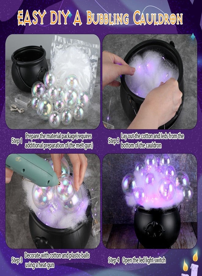 Liliful Light up Bubble Cauldron DIY Set, 7.68" Black Plastic Witches Cauldron with Handle 24 Pcs Clear Plastic Balls and String Light Halloween Cauldron Candy Bowl for Halloween Decorations (Purple) - Image 3