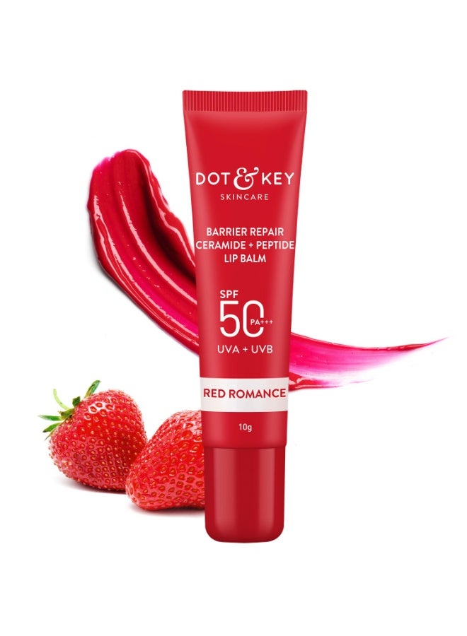 Dot & Key Ceramide & Peptide Barrier Repair Lip Balm SPF 50, PA+++ | Red Romance | UVA/UVB Protection | Soft Tinted Moisturizer | Boosts Collagen & Instantly Plumps | Prevents Pigmentation | Lip Balm for Women | 10gm - Image 1