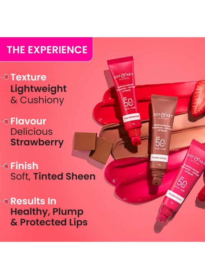 Dot & Key Ceramide & Peptide Barrier Repair Lip Balm SPF 50, PA+++ | Red Romance | UVA/UVB Protection | Soft Tinted Moisturizer | Boosts Collagen & Instantly Plumps | Prevents Pigmentation | Lip Balm for Women | 10gm - Image 5