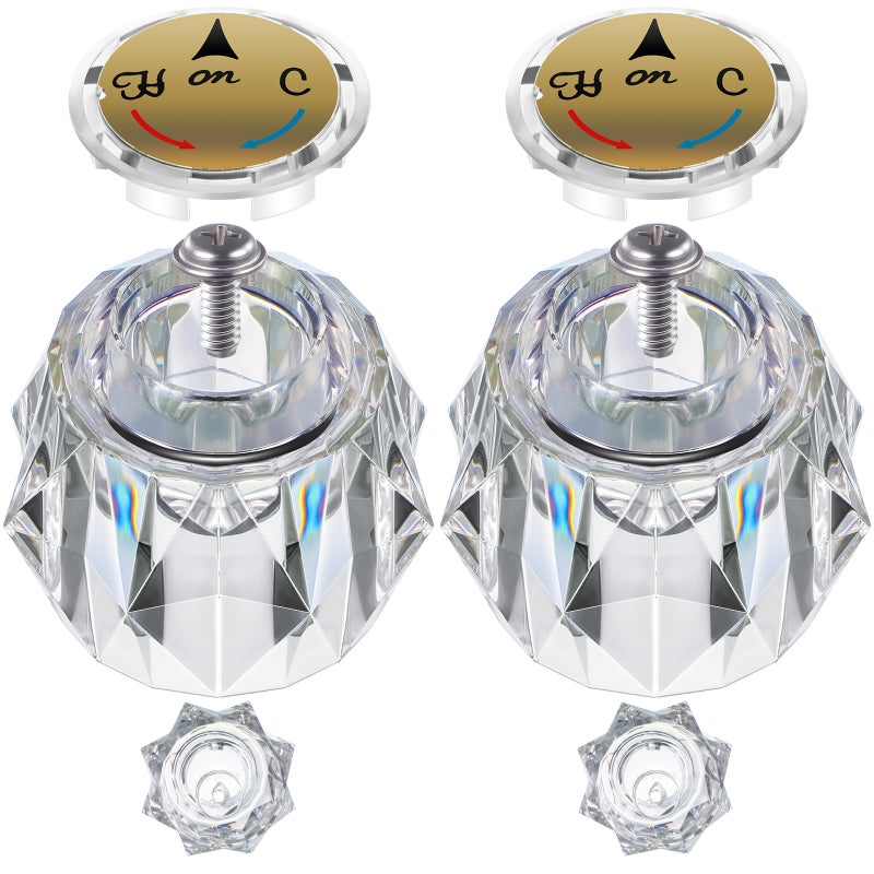 Dreyoo 2 Pack Faucet Handle Compatible with Delta Faucet RP2391 Single Clear Knob Handle Kit with Offset Hole for ShowerTub 212 x 218 Faucet Knob Replacement Clear Acrylic Finish - Image 2