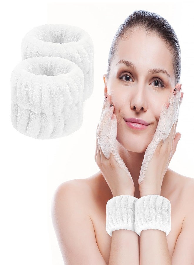 MOLOPPO 2 Pcs Soft Microfiber Wrist Bands for Washing Face, Absorbent Towel Scrunchies, Towel Bands，Prevent Liquid Spills, Reusable Face Washing Accessories for Women(White) - Image 1