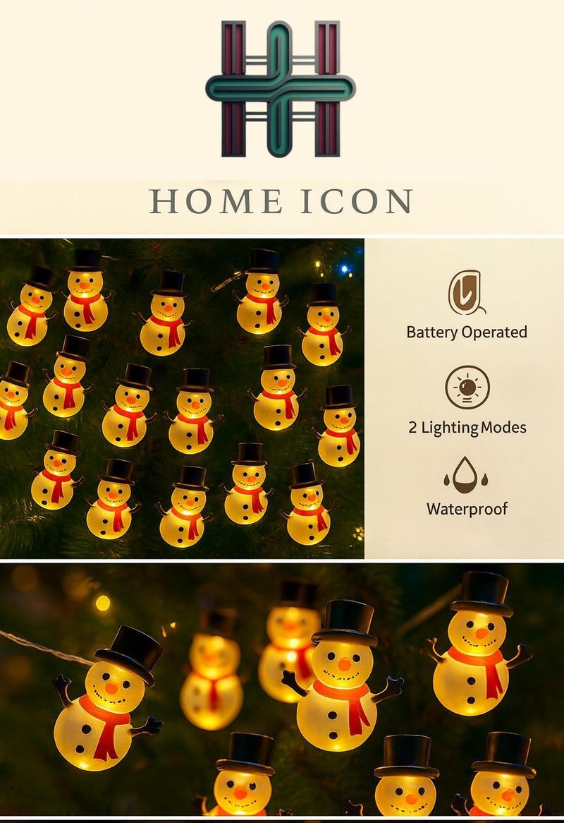 HOME ICON Snowman String Lights – 2 Meters, 20 LED Copper Wire Lights for Christmas Decorations - Image 2