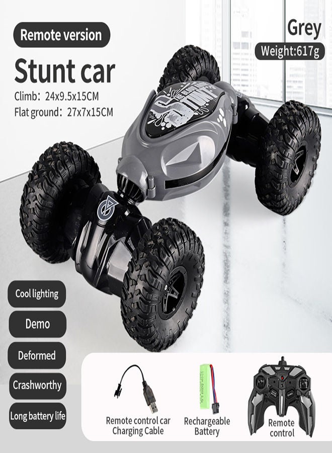 AROAQ Grey Remote Control Stunt Car 4WD Stunt Twisting Off Road Deformed Vehicle Cool Light Music Drift Traverse Remote Control Dancing Side Driving Toy  - Image 1
