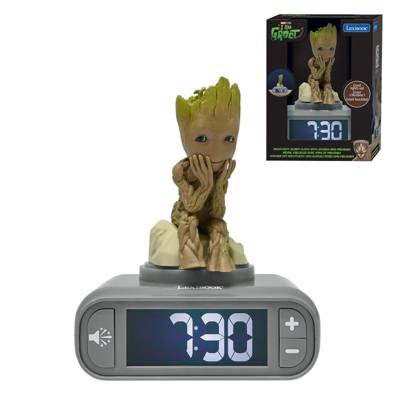 LEXiBOOK Marvel Guardians of The Galaxy Groot Nightlight Alarm Clock Sounds and Melodies Backlit LCD Screen Illuminated Snooze GreyBrown RL800GG - Image 2