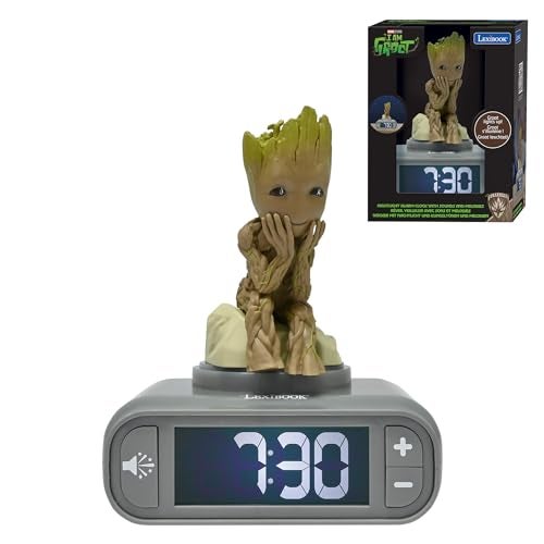 LEXiBOOK Marvel Guardians of The Galaxy Groot Nightlight Alarm Clock Sounds and Melodies Backlit LCD Screen Illuminated Snooze GreyBrown RL800GG - Image 1