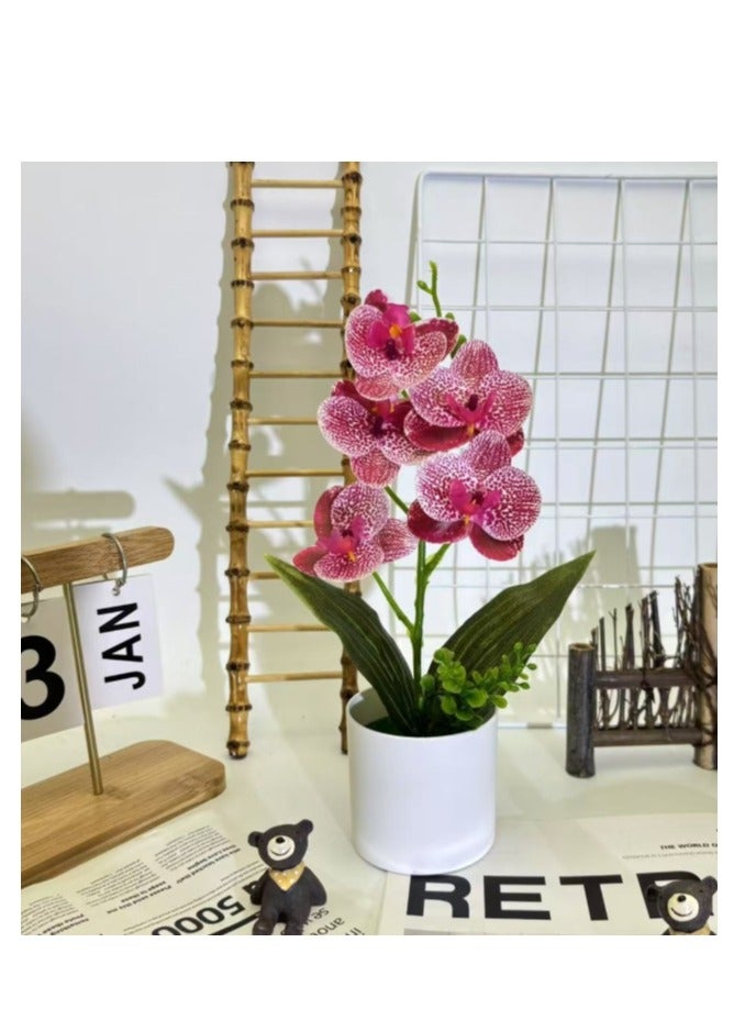 OASIS-TH Artificial Flowers Butterfly Orchid Potted Artificial Plant Bonsai Suitable For Office Hotel Living Room Wedding Party Home Decoration 30cm Zebra Purple 