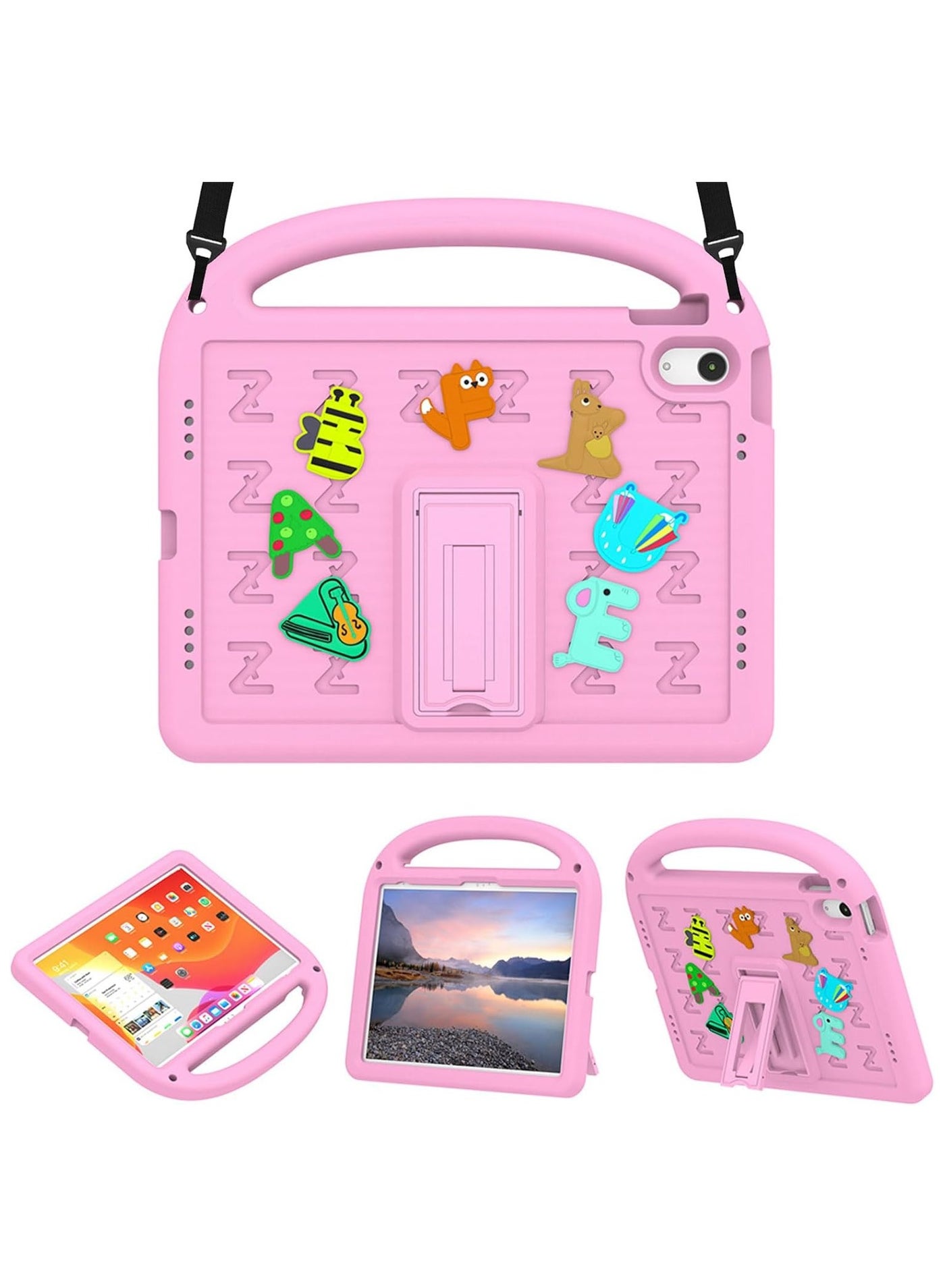 VKL Case for iPad 10th Generation 10.9 Inch 2022 Model Lightweight Durable Shockproof EVA Cover with Handle/Stand/Shoulder Strap, Pink