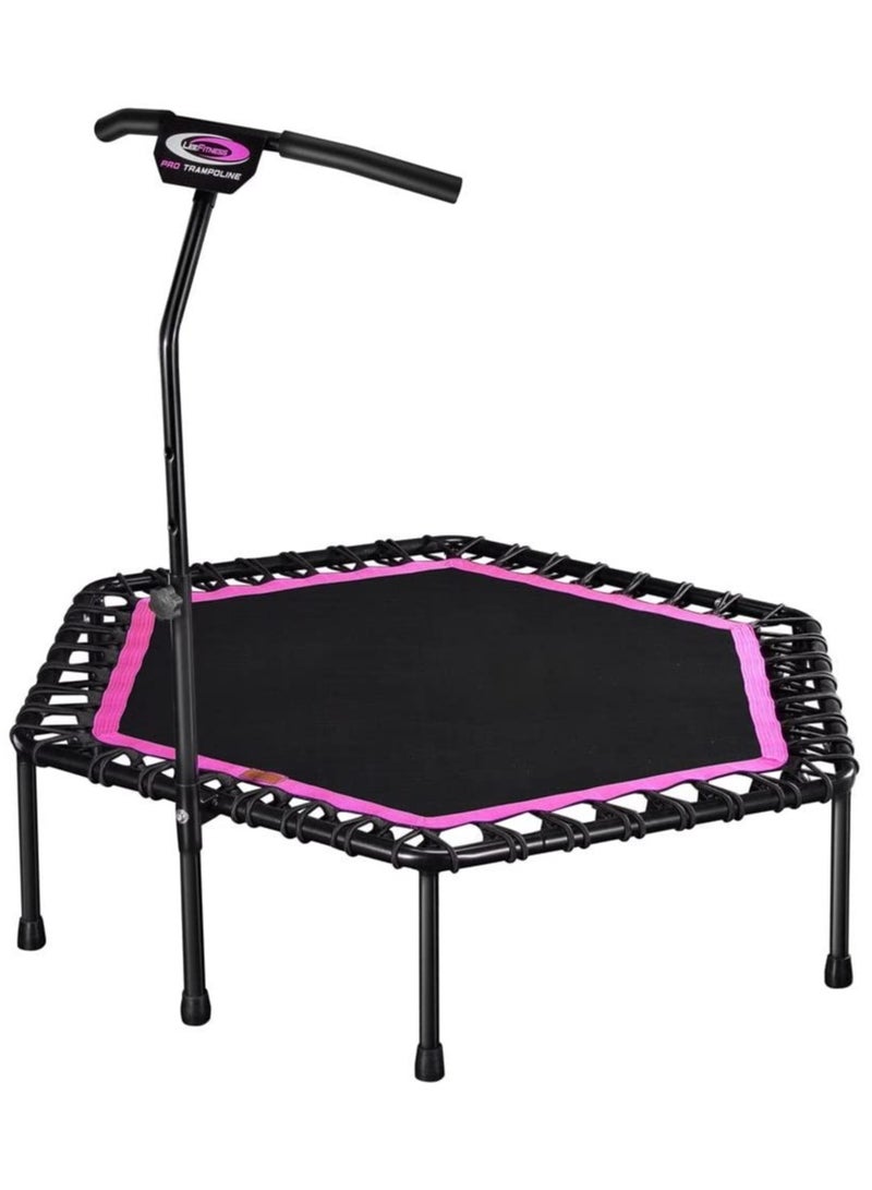 LEEFITNESS 48" Foldable Hexagon Fitness Trampoline with Adjustable Foam Armrests, Pink - Image 1