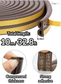 IKBEN IKBEN Self-Adhesive Foam Door Window Seal Strip – 10M Weatherproof, Soundproof, Dustproof Insulation – Energy-Saving Gap Filler for Doors and Windows (Yellow & Brown) D type  - Image 4