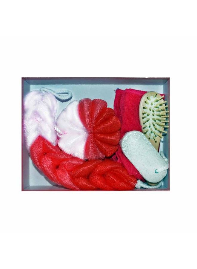 EZ Life 5 Pcs Spa Bath Hamper Set Pink Loofah Scrubber Brush Pumice Stone & Napkin - Image 3