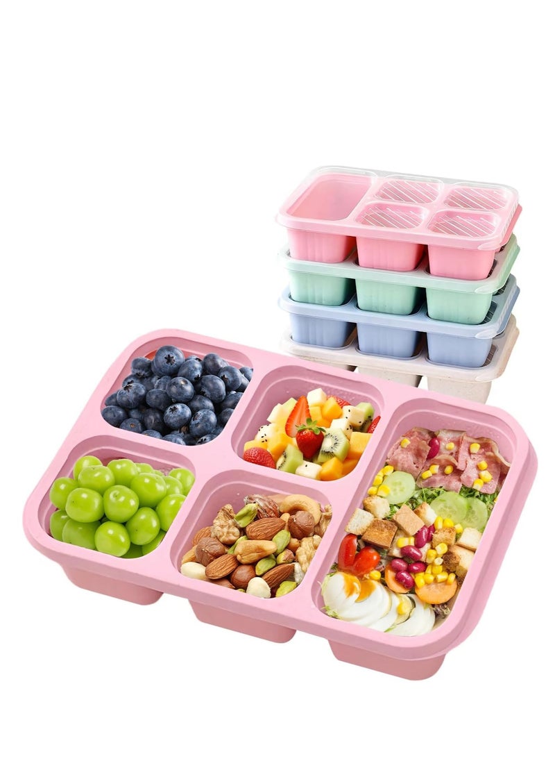 SYOSI - 4 Pcs Bento Box, 5 Compartment Bento Box with Transparent Lid for Food Storage and Snack Contain, Reusable Bento Lunch Box for School, Work, Travel, and On-the-Go Meals - Image 1