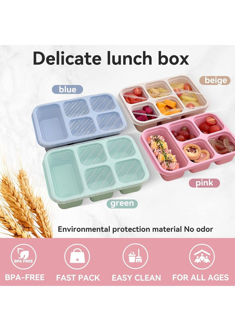 SYOSI - 4 Pcs Bento Box, 5 Compartment Bento Box with Transparent Lid for Food Storage and Snack Contain, Reusable Bento Lunch Box for School, Work, Travel, and On-the-Go Meals - Image 1