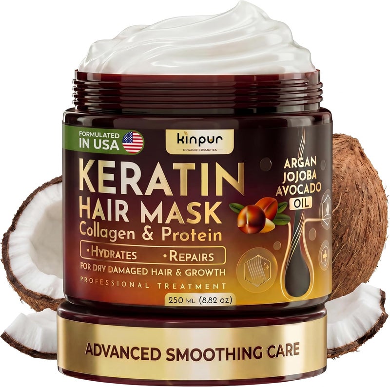 Land transit & shipment compatible Hair Mask for Dry Damaged Hair with Collagen, Biotin, Argan Oil - Helps Repair Hair and Reduce Damage from Heat, Sun, Coloring - Moisturizing Keratin Hair Mask for Split Ends, Hair Loss and Breakage Carefully engineered build - Image 1