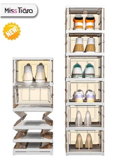 MissTiara Shoe Storage Organizer, Clear Installation-free Foldable Shoe Rack Stackable Shoe Box Pack, Portable Cabinet Rack Magnetic Clear Doors Compact Foldable Space-Saving (6-Tier)  - Image 1