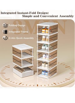 MissTiara Shoe Storage Organizer, Clear Installation-free Foldable Shoe Rack Stackable Shoe Box Pack, Portable Cabinet Rack Magnetic Clear Doors Compact Foldable Space-Saving (6-Tier)  - Image 2