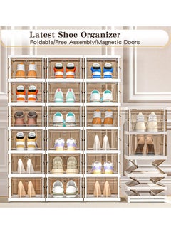 MissTiara Shoe Storage Organizer, Clear Installation-free Foldable Shoe Rack Stackable Shoe Box Pack, Portable Cabinet Rack Magnetic Clear Doors Compact Foldable Space-Saving (6-Tier)  - Image 3