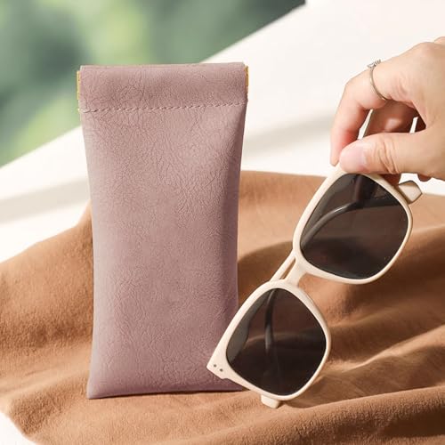 Pebipoo Glasses Cases Soft, Leather Eyeglasses Cases, Squeeze Top Portable Sunglasses Case, PU Glasses Pouch for Men Women (Pink Blue Green) - Image 3