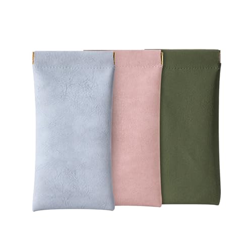 Pebipoo Glasses Cases Soft, Leather Eyeglasses Cases, Squeeze Top Portable Sunglasses Case, PU Glasses Pouch for Men Women (Pink Blue Green) - Image 1