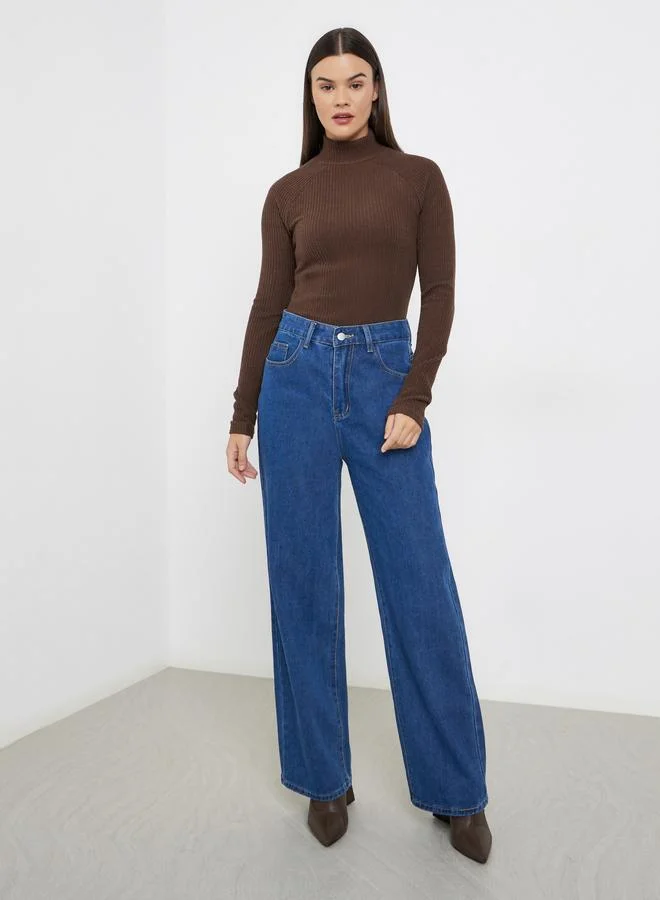 Dark Blue High Rise Wide Leg Jeans