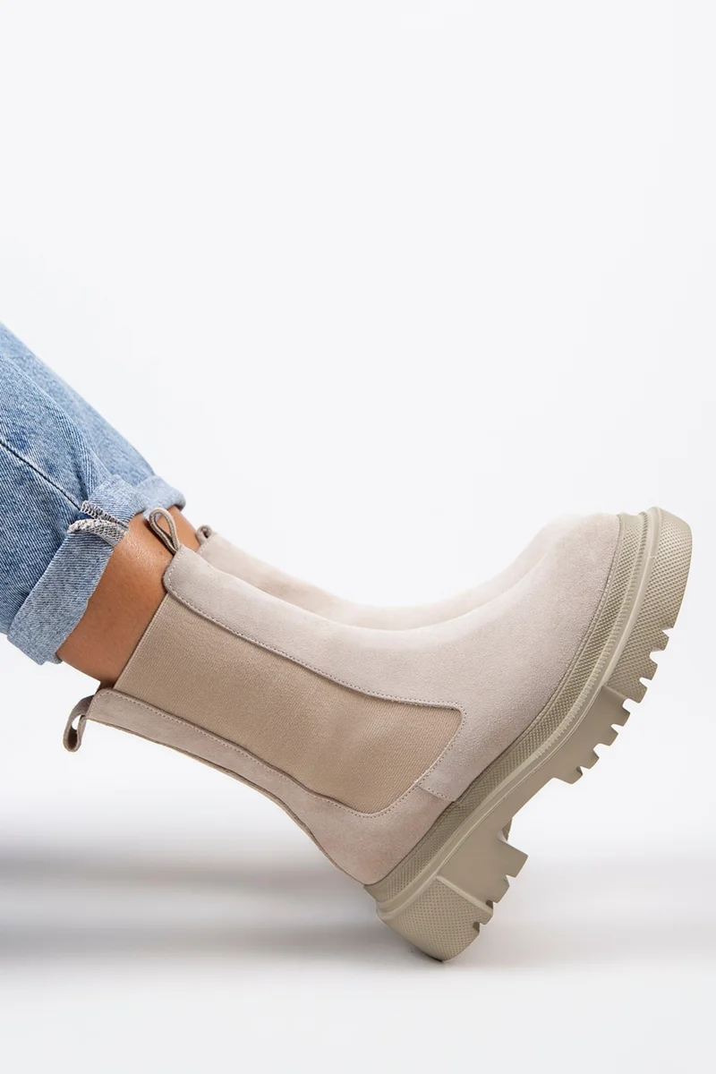Manijero Manijero Gitana Women's Genuine Leather Double-Sided Elasticated Beige Suede Boots