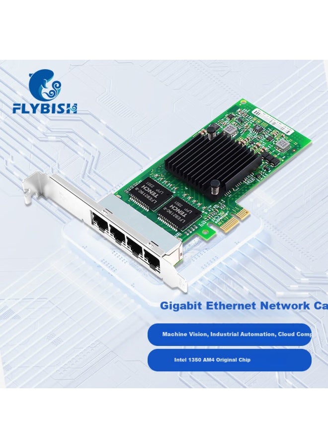 Flybish بطاقة شبكة خادم جيجابت بأربعة منافذ من فليبيش Pcie X1 مع شريحة إنتل I350Am4 I350-T4X1، محول إيثرنت، بطاقة LAN تدعم جهاز التوجيه/التجميع/الكاميرا الصناعية - Image 1