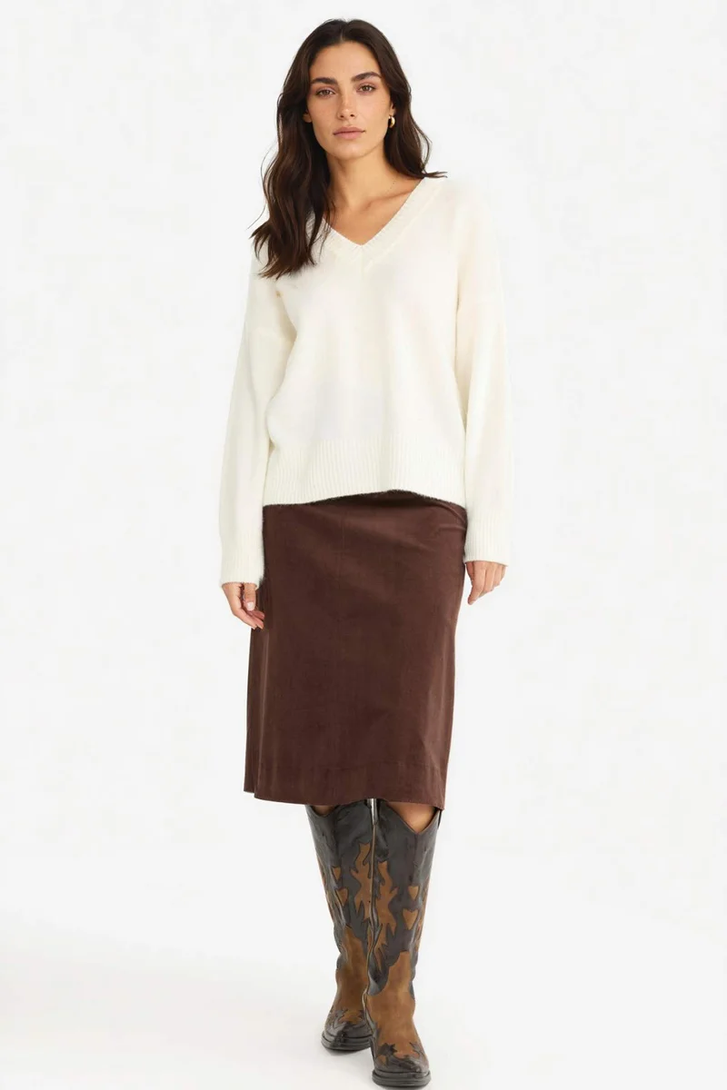 ديفاكتو Regular Fit Velvet Normal Waist Midi Skirt