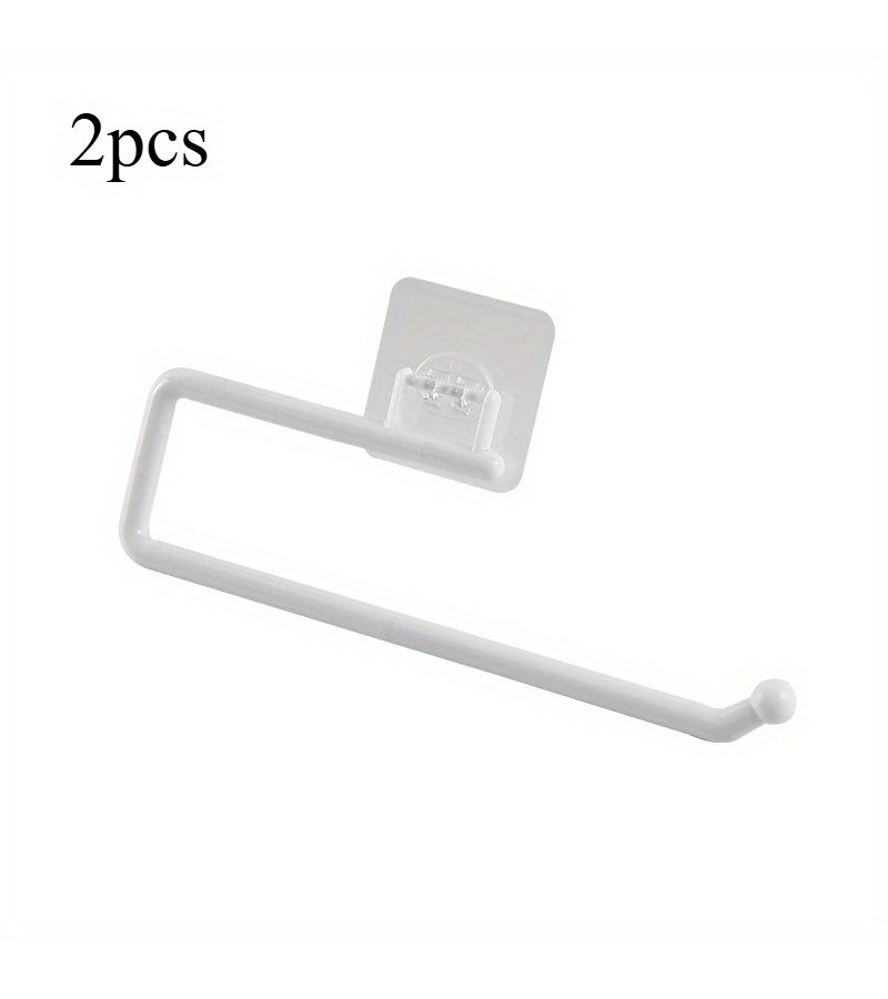 White 2pcs No Drill Wall Mount Paper Towel Holder Kitchen Bathroom Storage Rack - Image 4